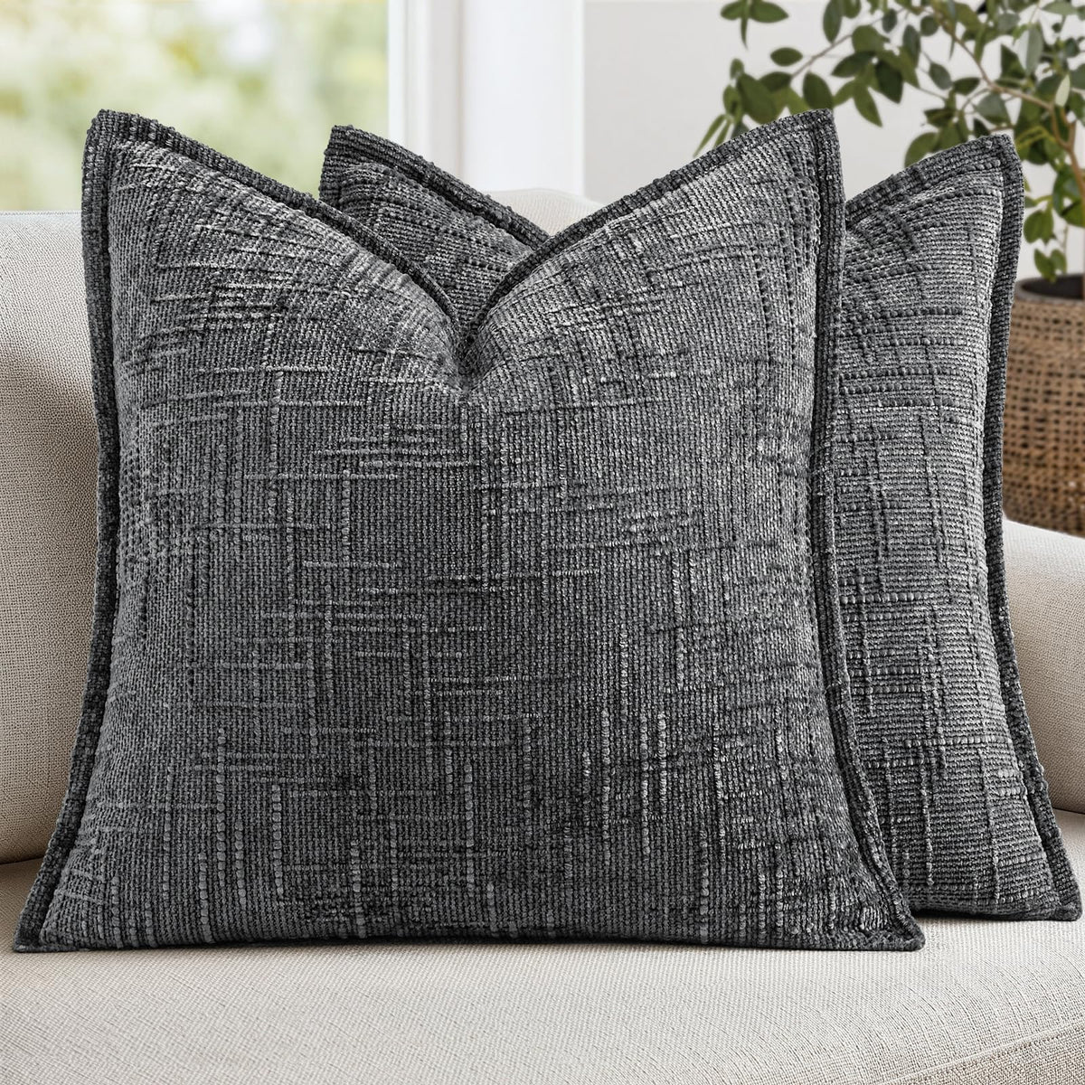 MIULEE Slubby Textured Decorative Throw Pillow Covers Beige 18x18
