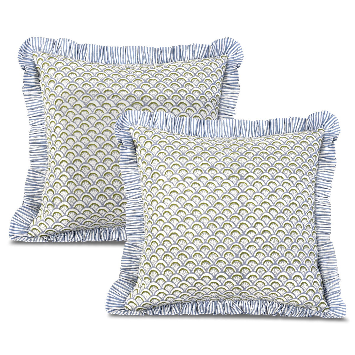 Ridhi Goldenrod Yellow Block Print Ruffle Pillow Covers 18x18 Inch Set of 2