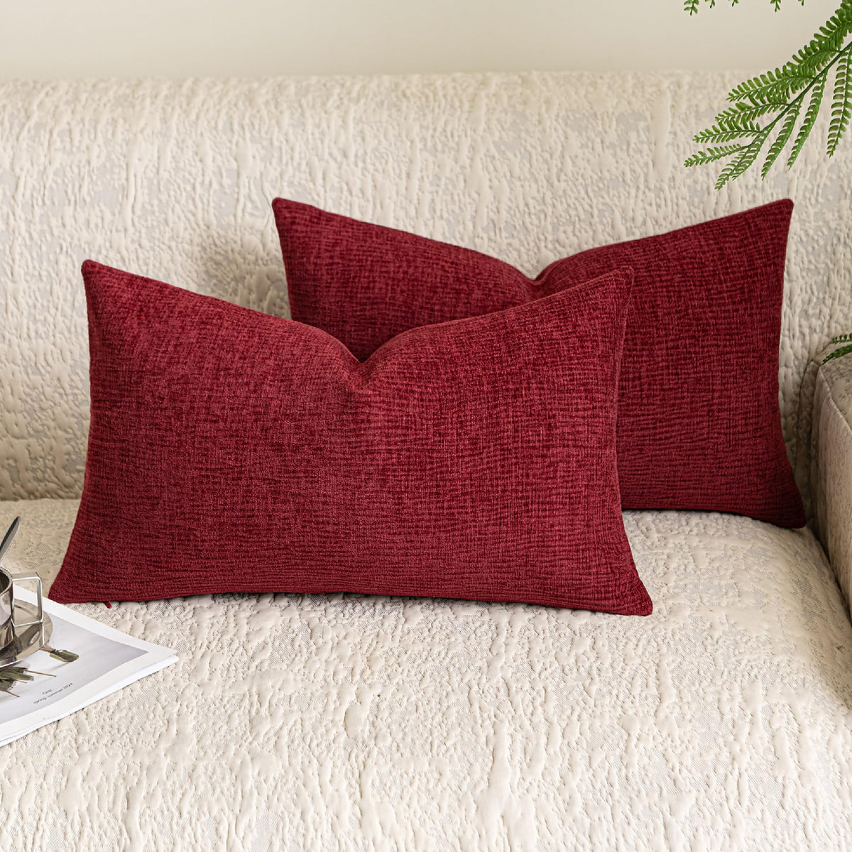 Stellhome Pack of 2 Soft Textured Throw Decorative Pillow Covers Square Accent Solid Cushion Cover Cozy Farmhouse Pillow Case for Couch Sofa Bedroom Living Room 18x18 Inch, Natural Beige
