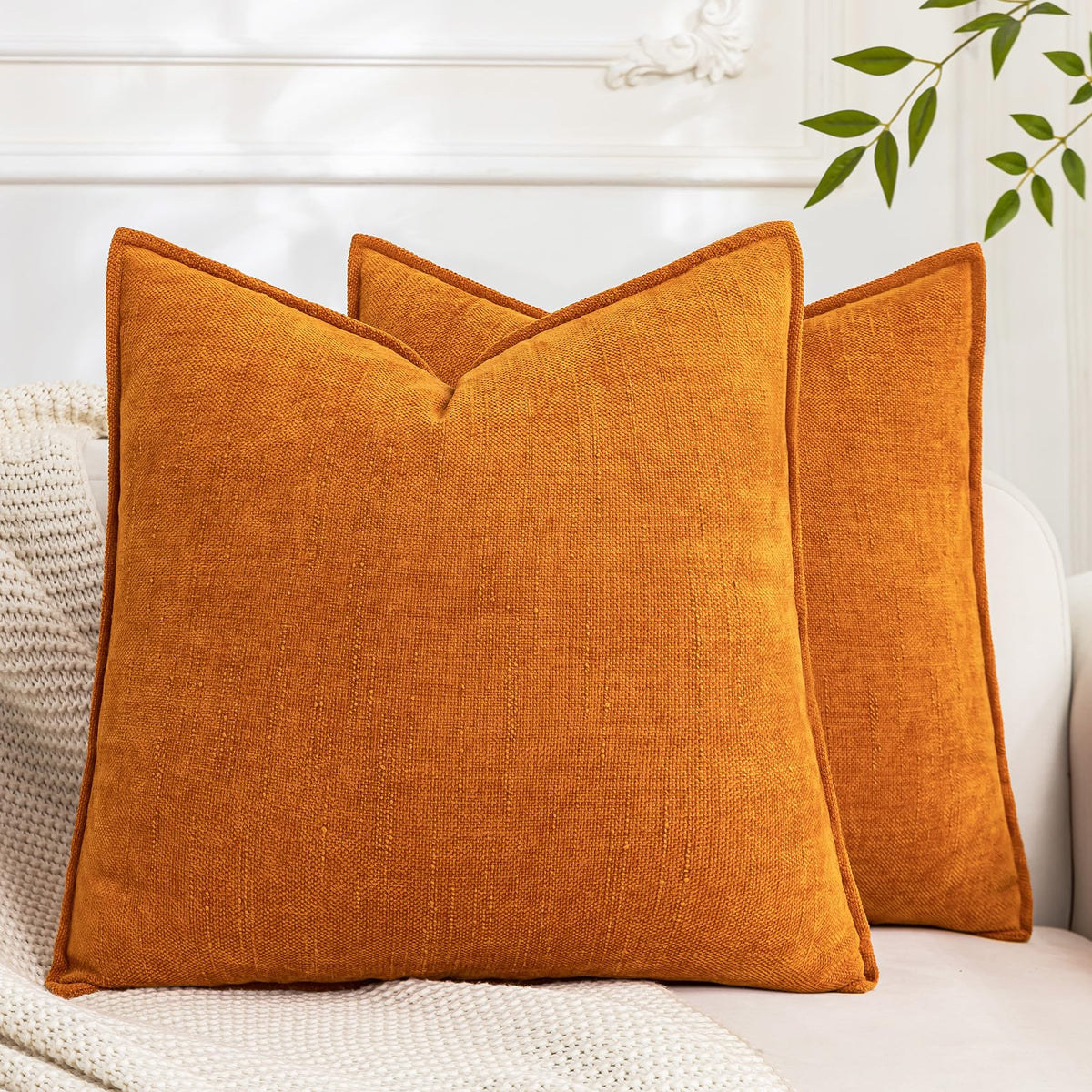 Set of 2 Soft Textured Decorative Throw Pillow Covers 18x18 Inch Cozy Farmhouse Cushion Cover Square Accent Pillow Cases for Bed Couch Sofa Living Room, Taupe Grey
