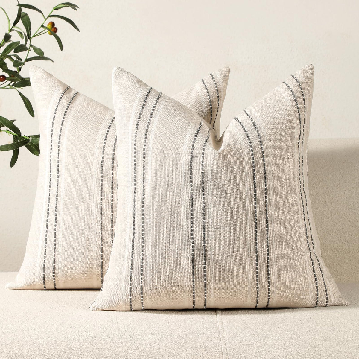 Hckot Sage Green Throw Pillow Covers 20x20 Set of 2 Striped Pillow Covers