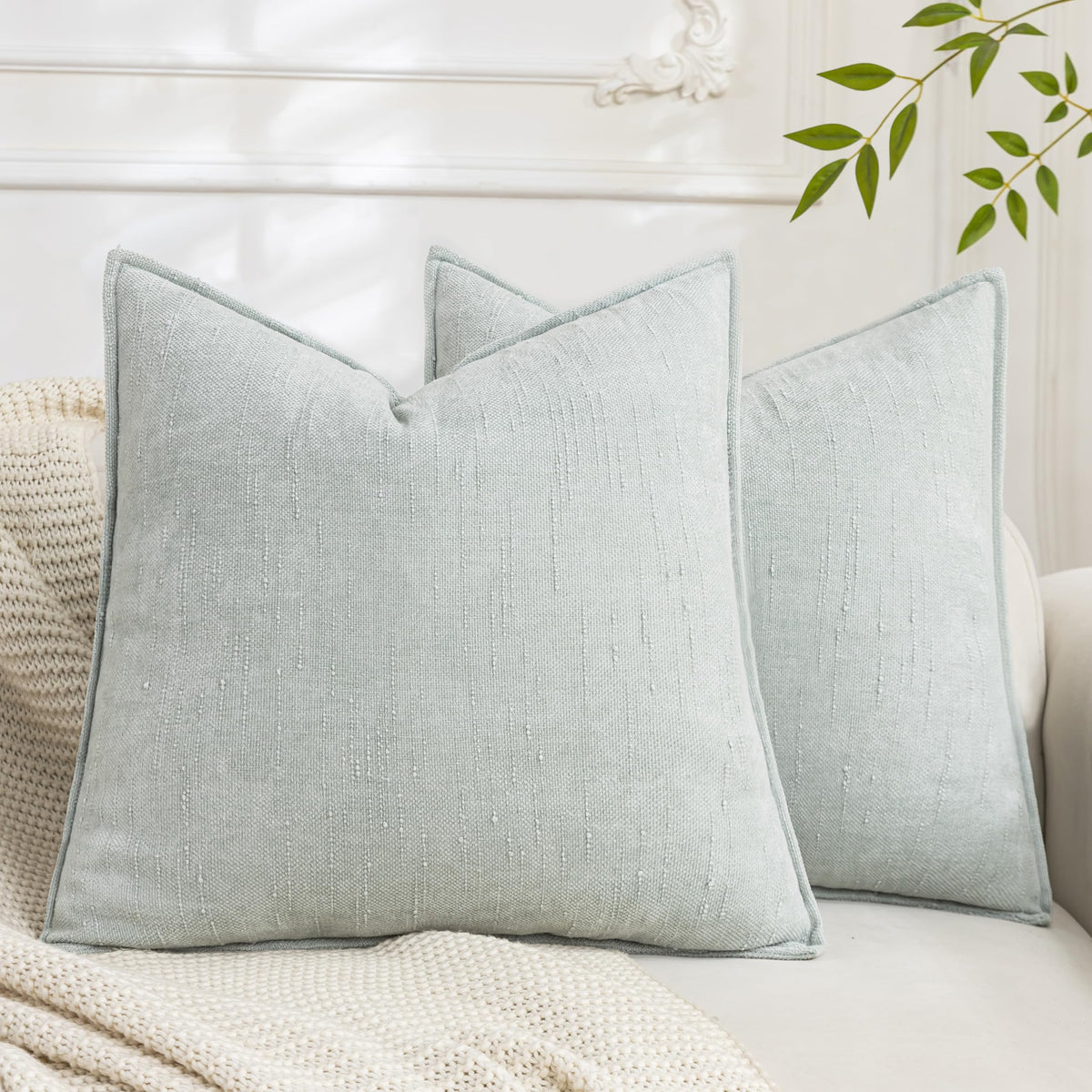 Set of 2 Soft Textured Decorative Throw Pillow Covers 18x18 Inch Cozy Farmhouse Cushion Cover Square Accent Pillow Cases for Bed Couch Sofa Living Room, Taupe Grey
