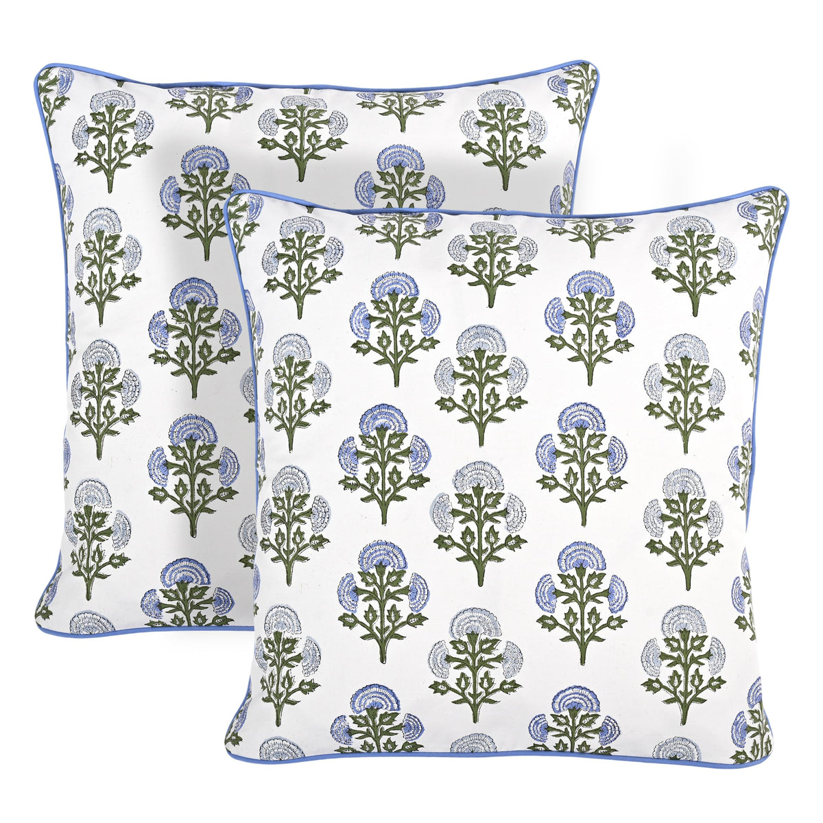 Ridhi Asparagus Green Block Print Cotton Pillow Cover 16x16 Inch Set of 2