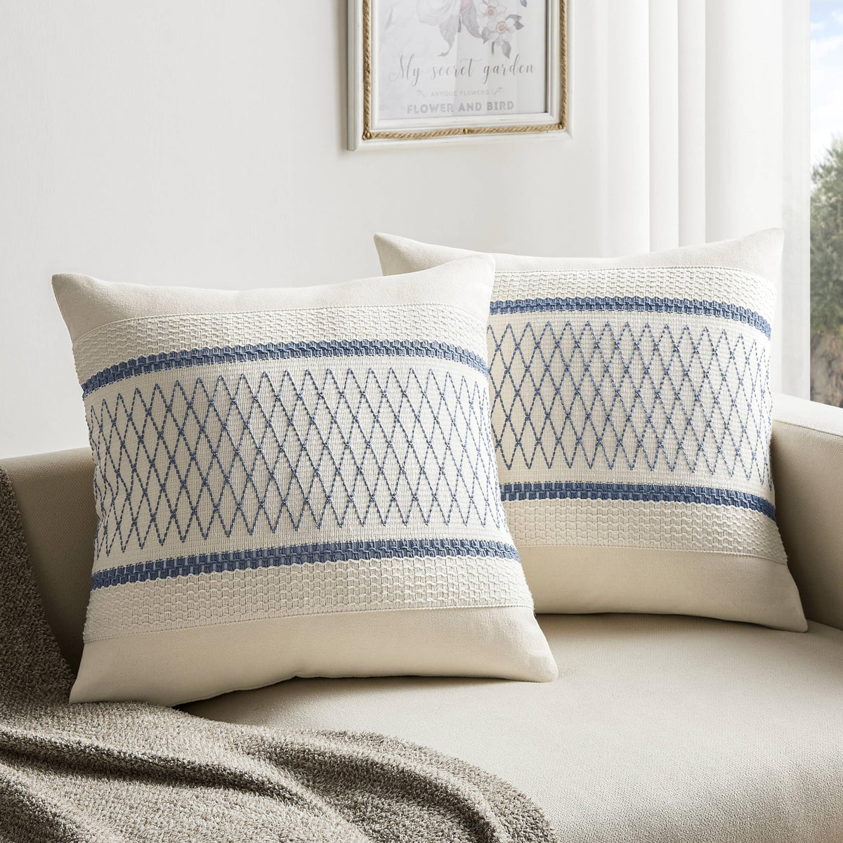 ZeeMart 2 Pack Boho Throw Pillow Covers, Contrast Green 22x22in
