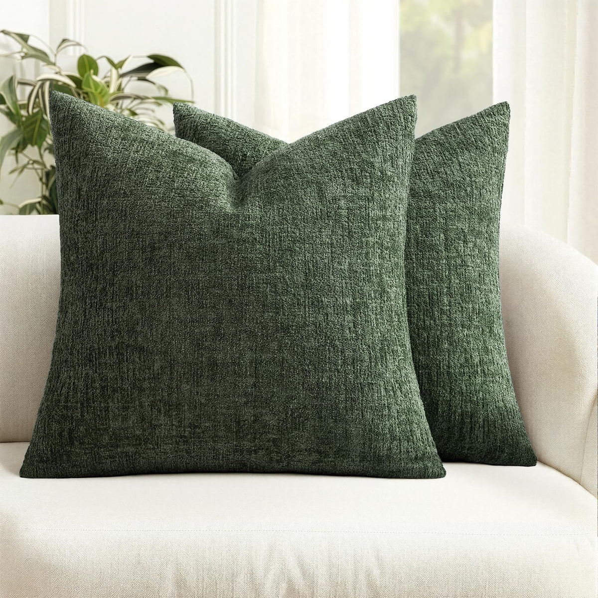 MIULEE Couch Pillow Covers Textured Chenille Home Decor 20x20 Navy Blue