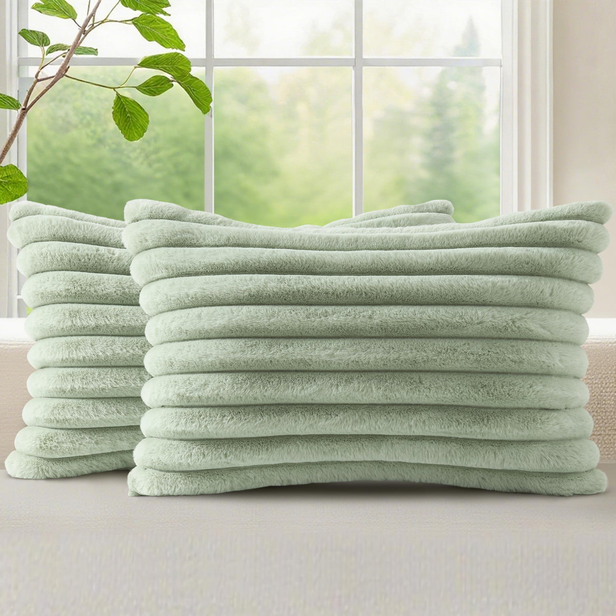 decorUhome Fall Faux Fur Throw Pillow Covers 18x18 Set of 2 Brown White