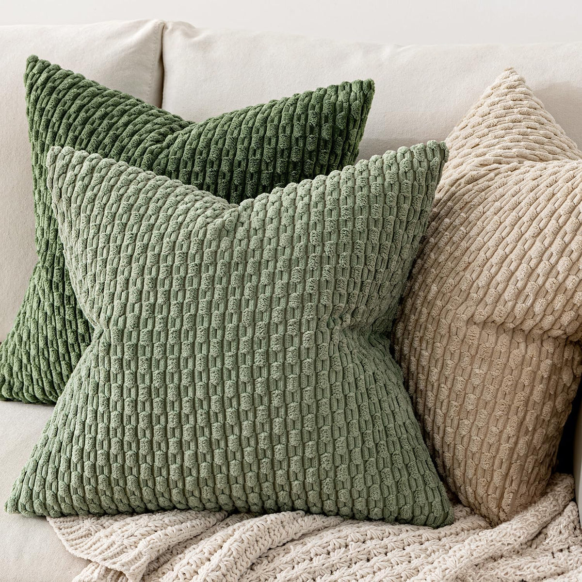 MIULEE Decorative Throw Pillow Covers 20x20 Sage Green Textured Corduroy