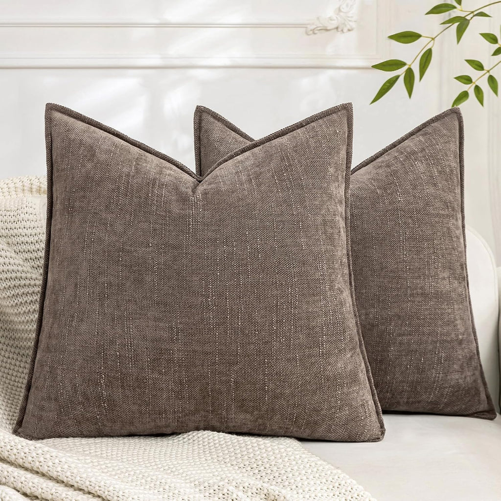 Set of 2 Soft Textured Decorative Throw Pillow Covers 18x18 Inch Cozy Farmhouse Cushion Cover Square Accent Pillow Cases for Bed Couch Sofa Living Room, Taupe Grey