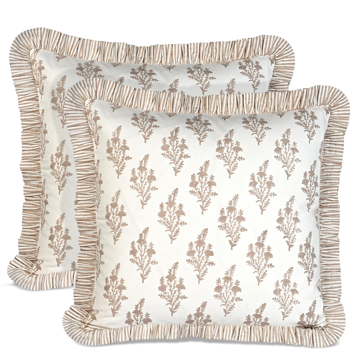 Ridhi Goldenrod Yellow Block Print Ruffle Pillow Covers 18x18 Inch Set of 2