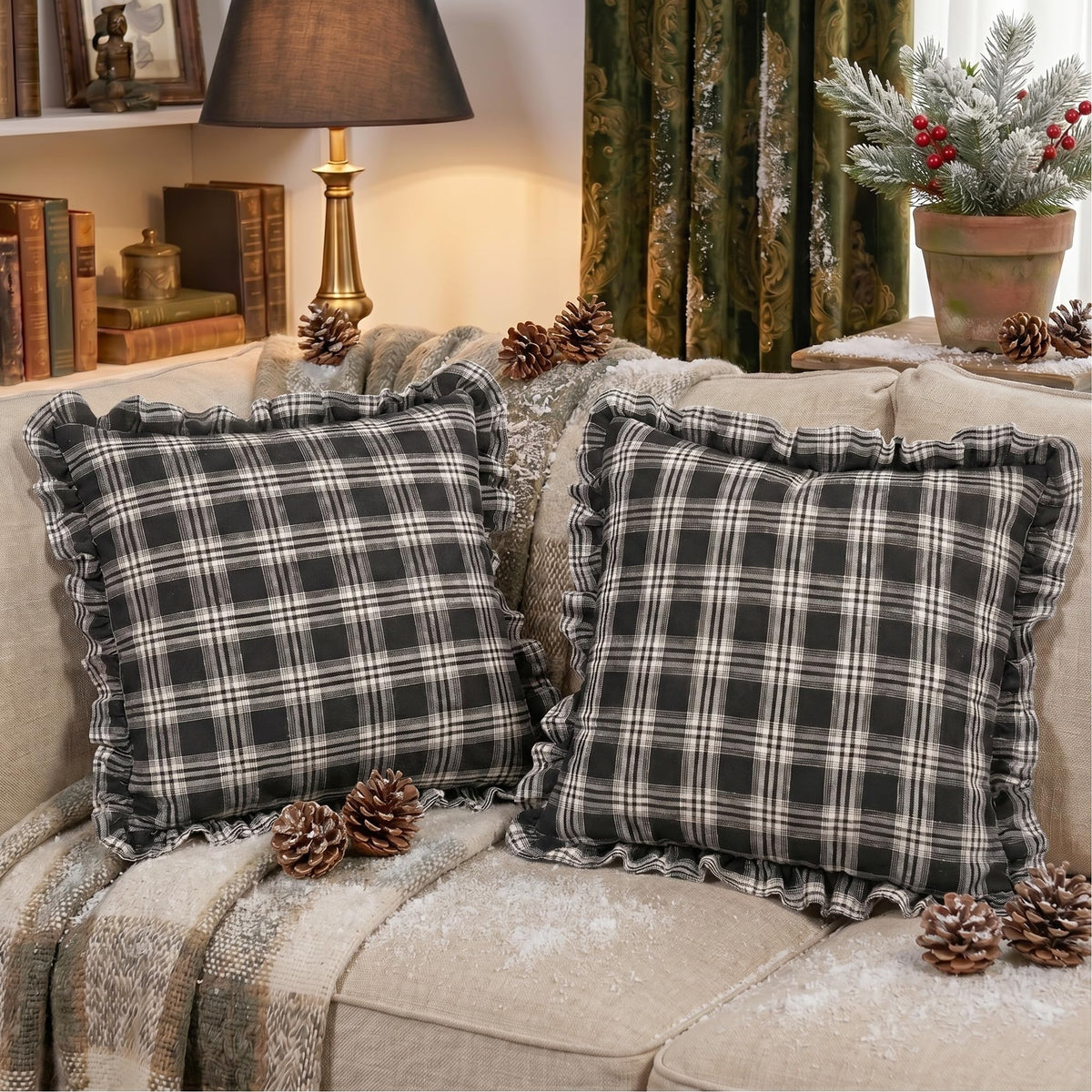 Chocolate Dark Brown Tartan Plaid Fall Cute Throw Pillow Covers 18x18