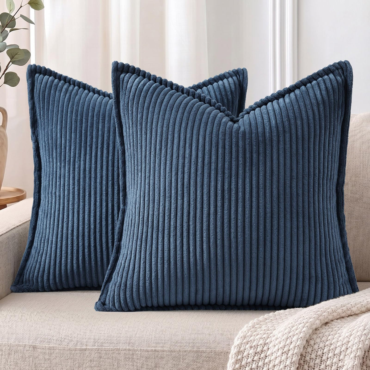 Mecatny Corduroy Fall Throw Pillow Covers 18x18 Set of 2 Cream White