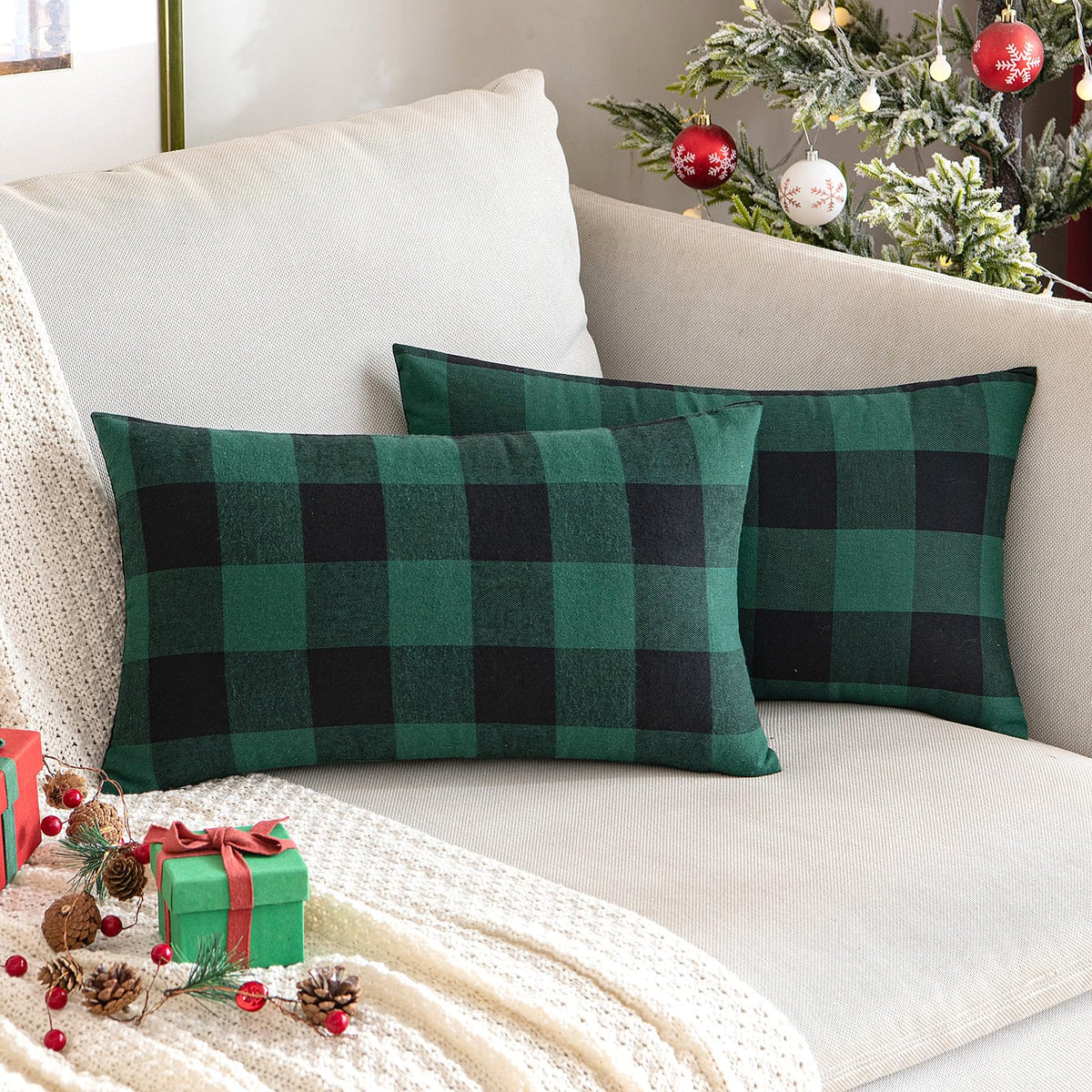 MIULEE Christmas Plaid Pillow Covers 18x18 White and Red Pack of 2