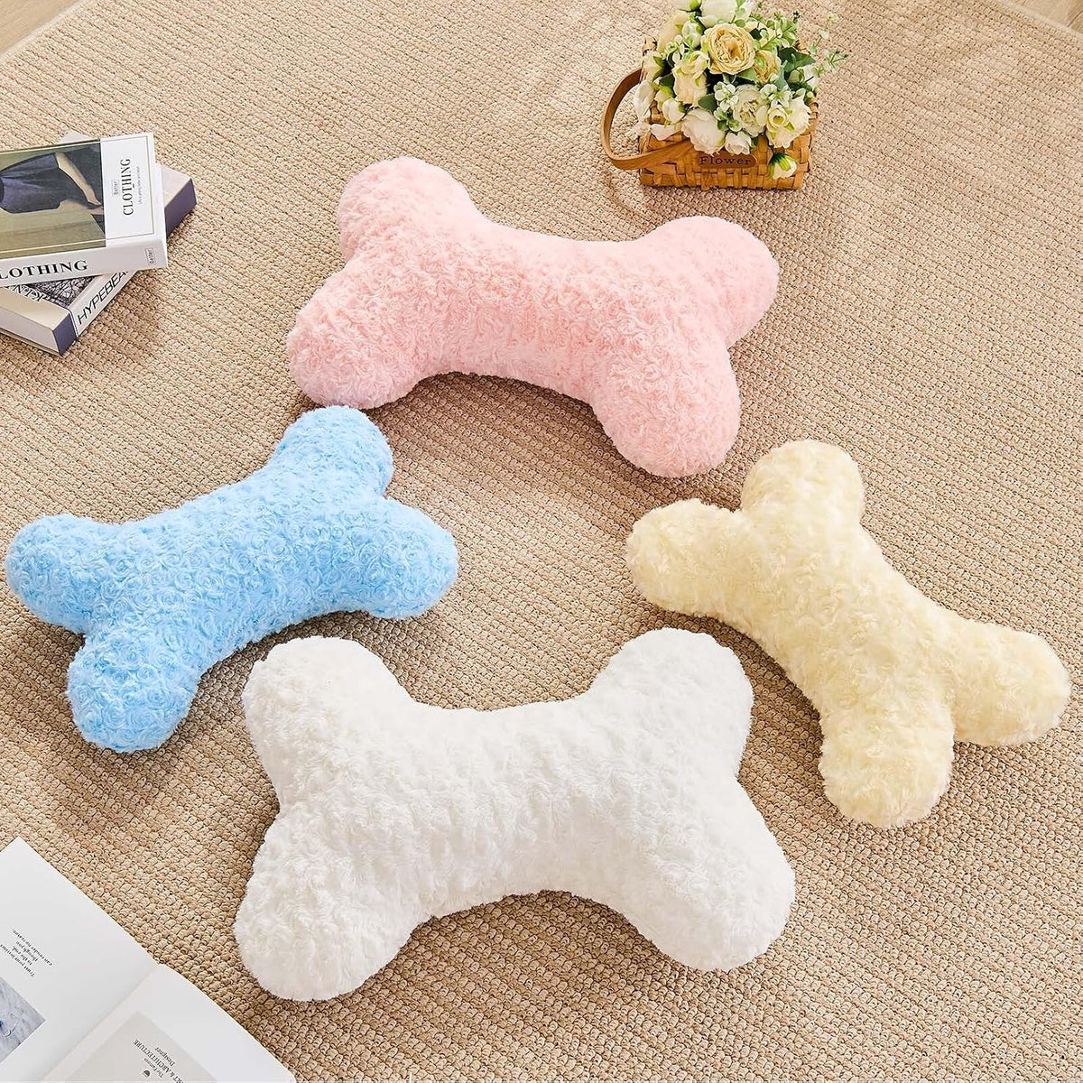 Bone Pillow Cute Bone Shaped Decorative Throw Pillows Aesthetic Home Decor Pillow Pet Pillow Plush Cushion for Bed (Cream, 15 Inch)