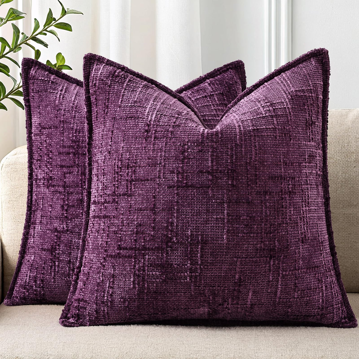 decorUhome Chenille Decorative Throw Pillow Covers 12x20 Set of 2, Navy