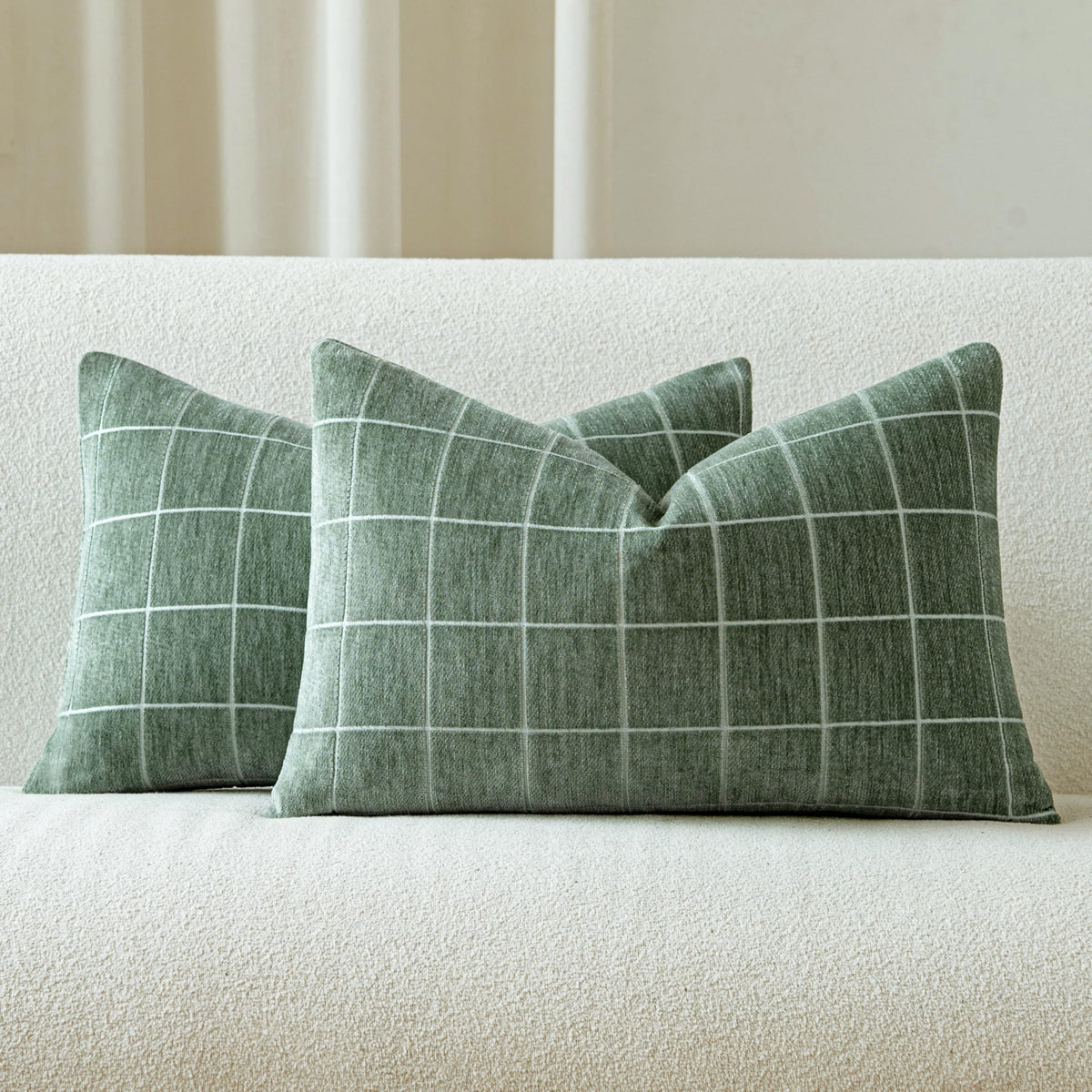 Decorative Chenille Plaid Fall Throw Pillow Covers Camel 18x18 Set of 2