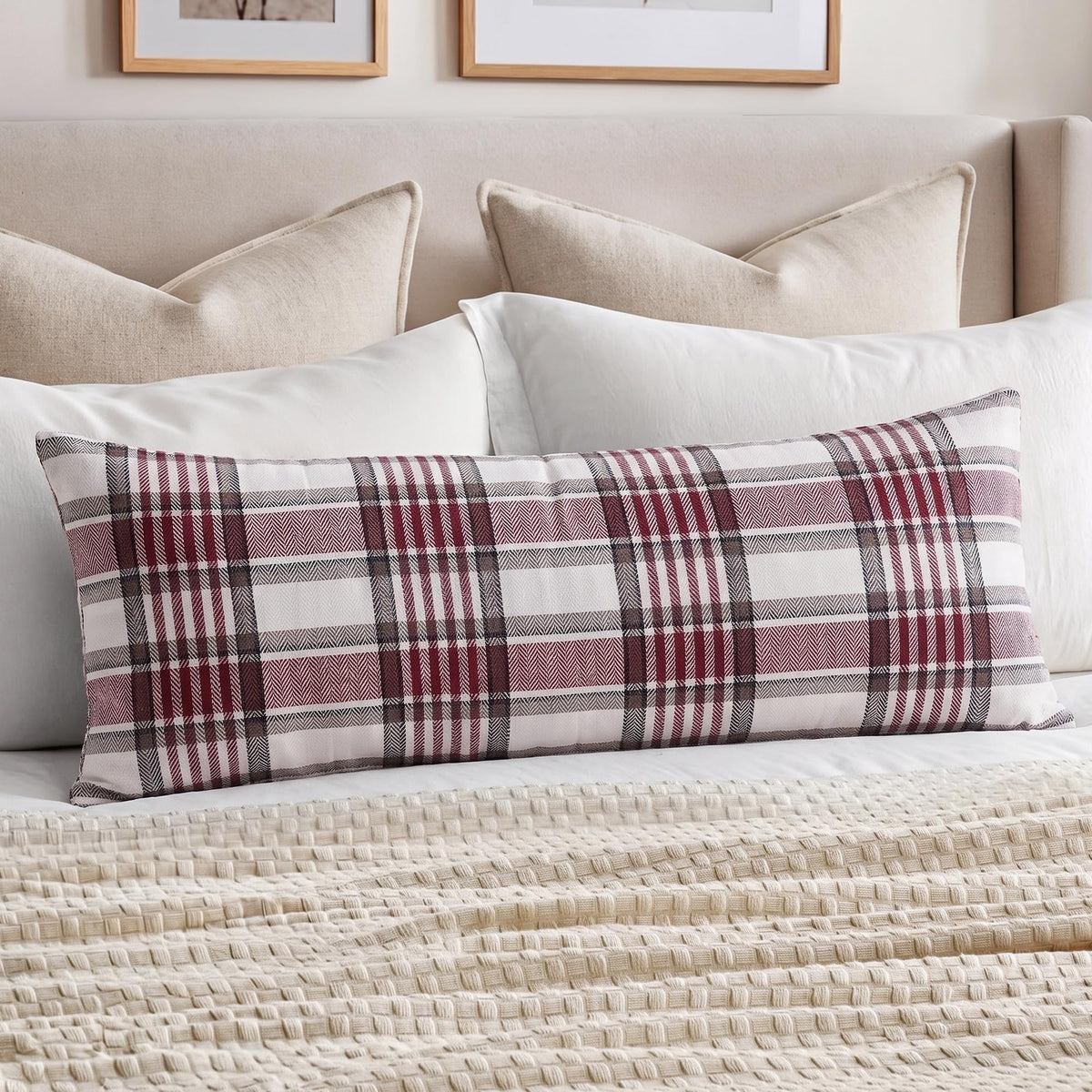 Brown Plaid Farmhouse Checkered Throw Pillow Cover 20x20 for Bed Couch Sofa