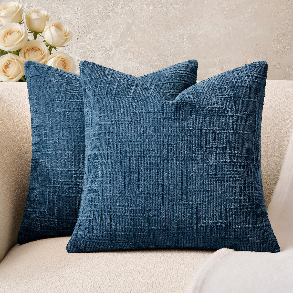 Throw Pillow Covers Mustard Yellow Set of 2 18x18 Inch Pillow Covers, Soft Fall Chenille Neutral Decorative Covers for Couch Sofa Bed Living Room, Home Modern Farmhouse Boho Decor