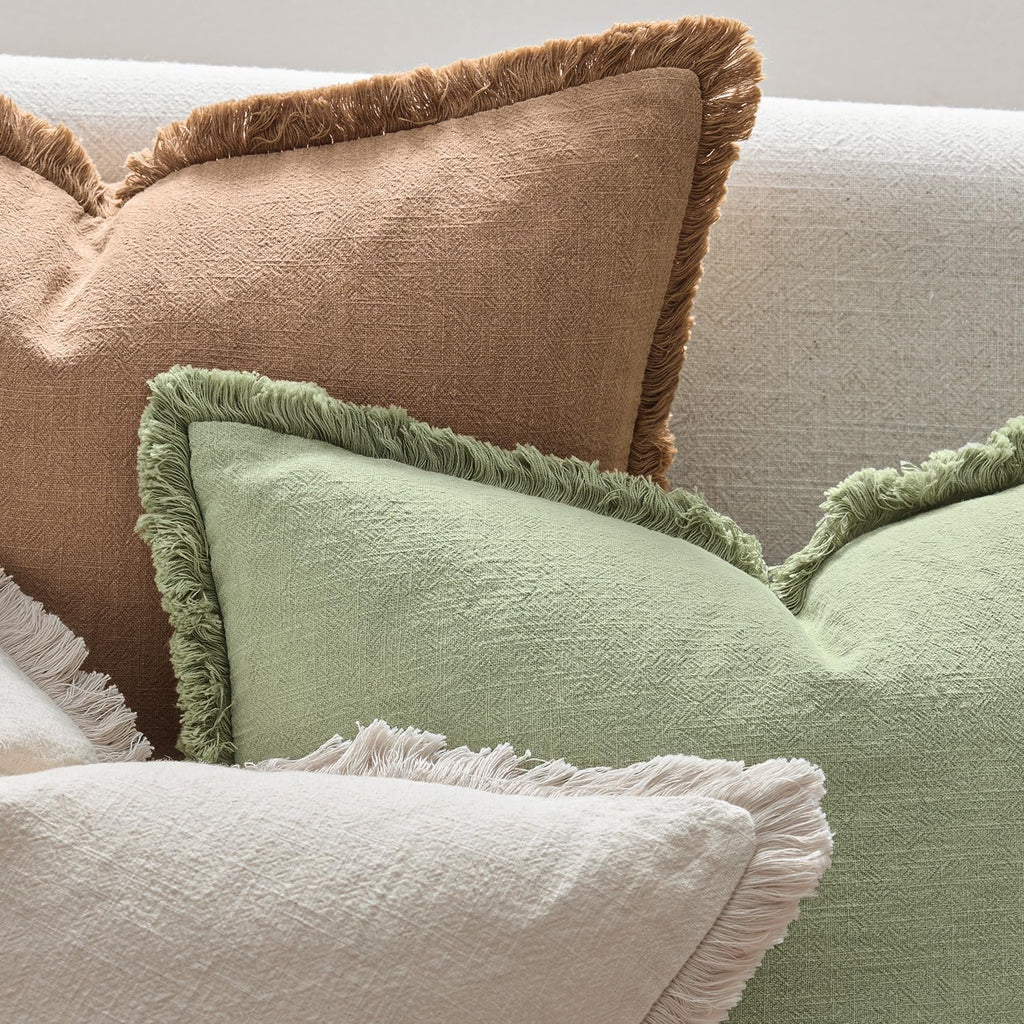 ANRODUO Decorative Linen Fringe Pillow Covers 18×18 Inch Sage Green 2 Pack