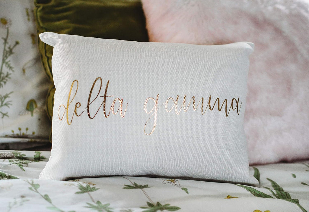 Sorority Shop Delta Gamma Pillow – Gold Script Design, 12" x 16" Lumbar Pillow Sorority