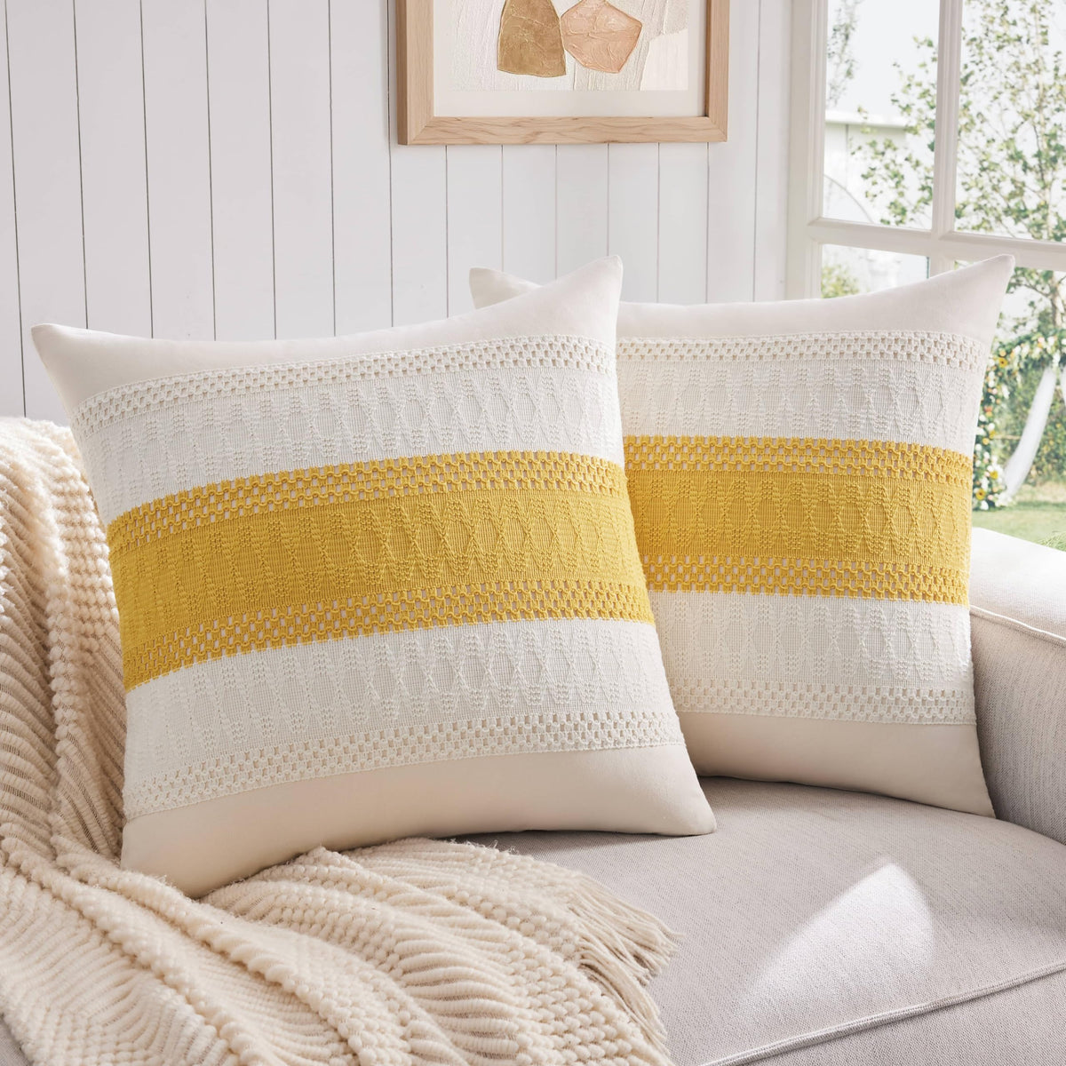 ZeeMart 2 Pack Boho Throw Pillow Covers, Contrast Green 22x22in