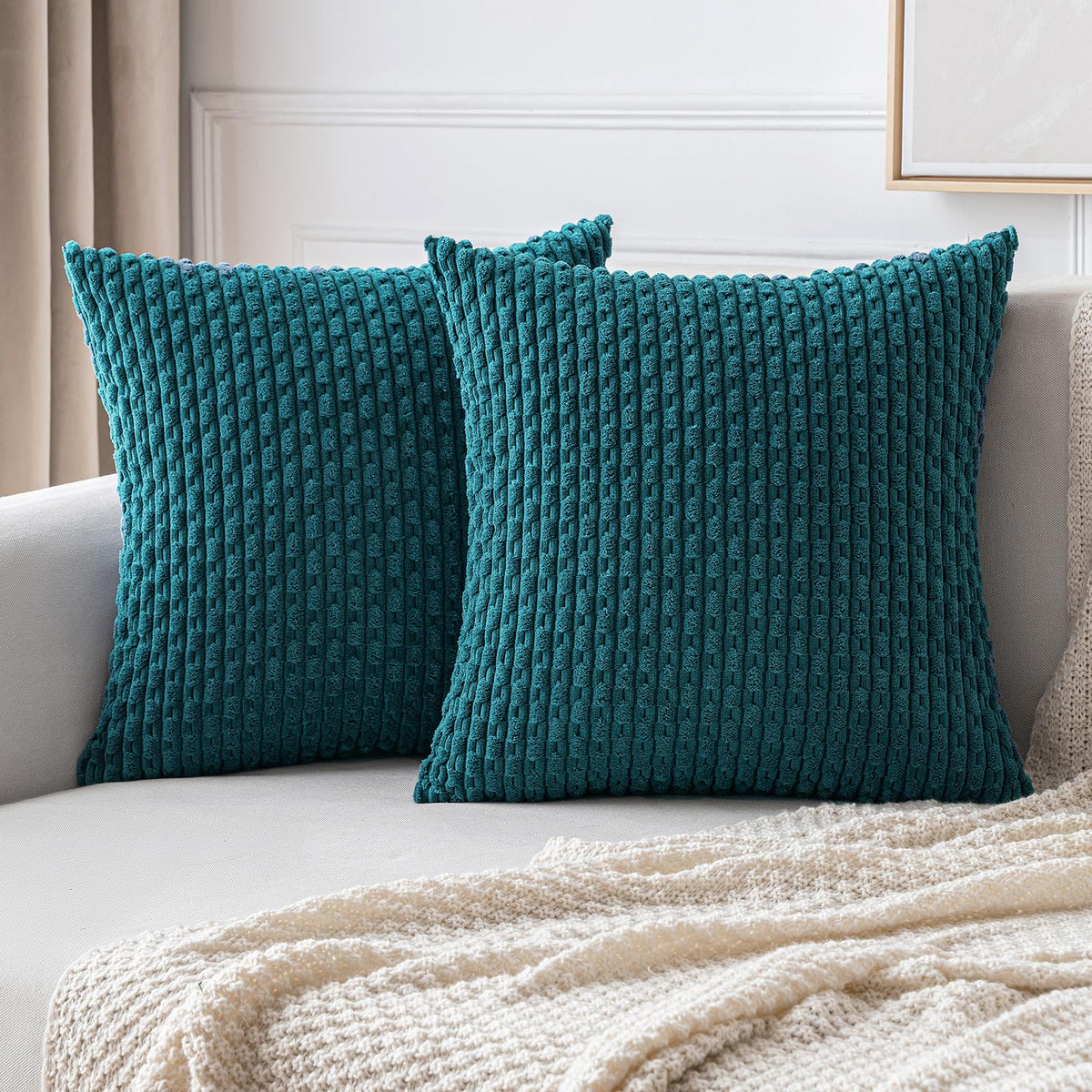 MIULEE Decorative Throw Pillow Covers 20x20 Sage Green Textured Corduroy