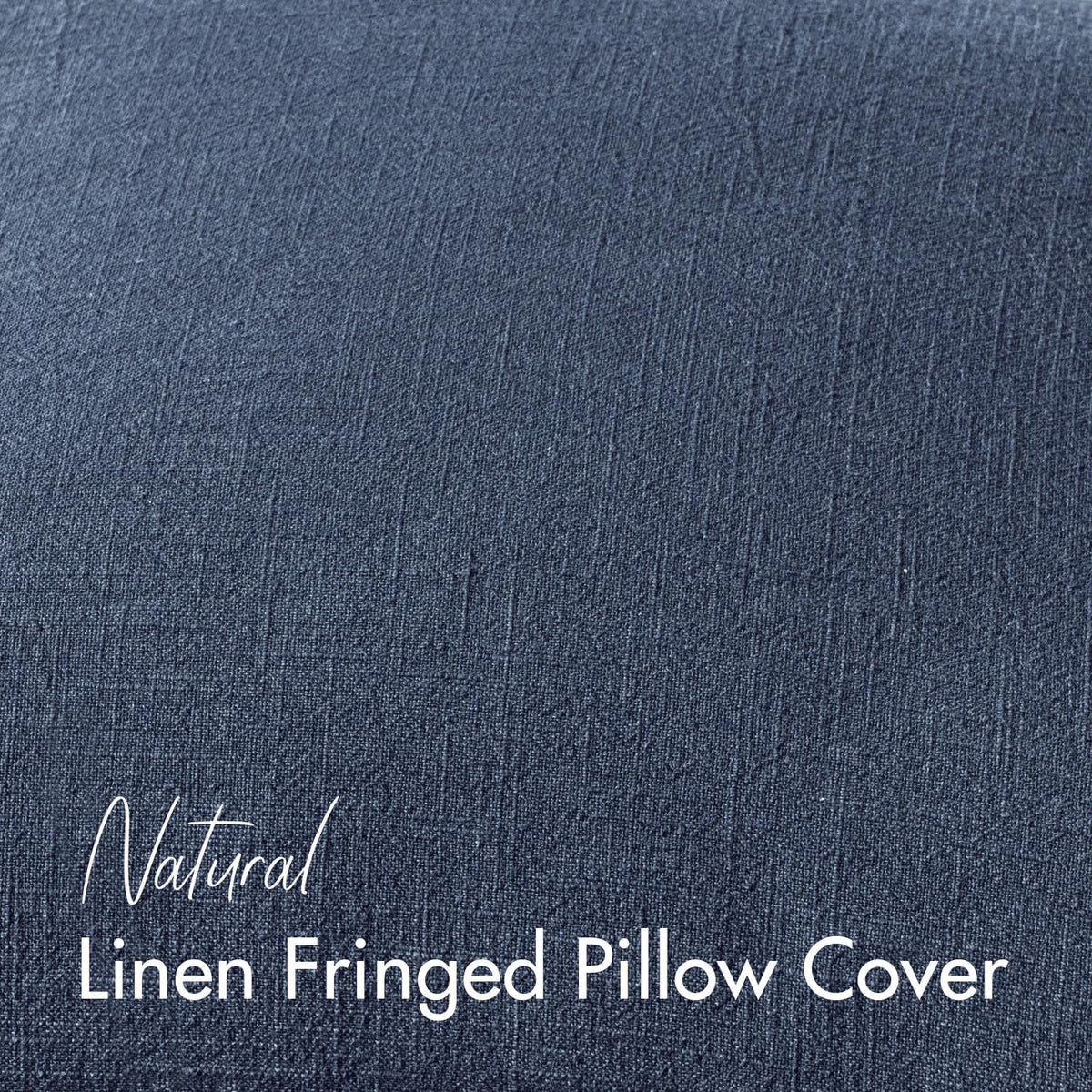 Linen Fringe Throw Pillow Covers 20x20 Inch Set of 2,Navy Blue
