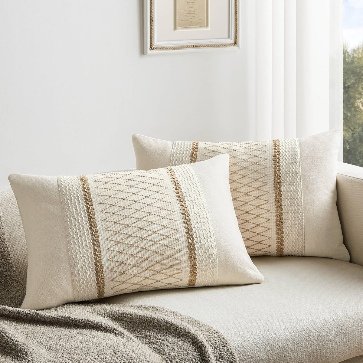 ZeeMart 2 Pack Boho Throw Pillow Covers, Contrast Green 22x22in