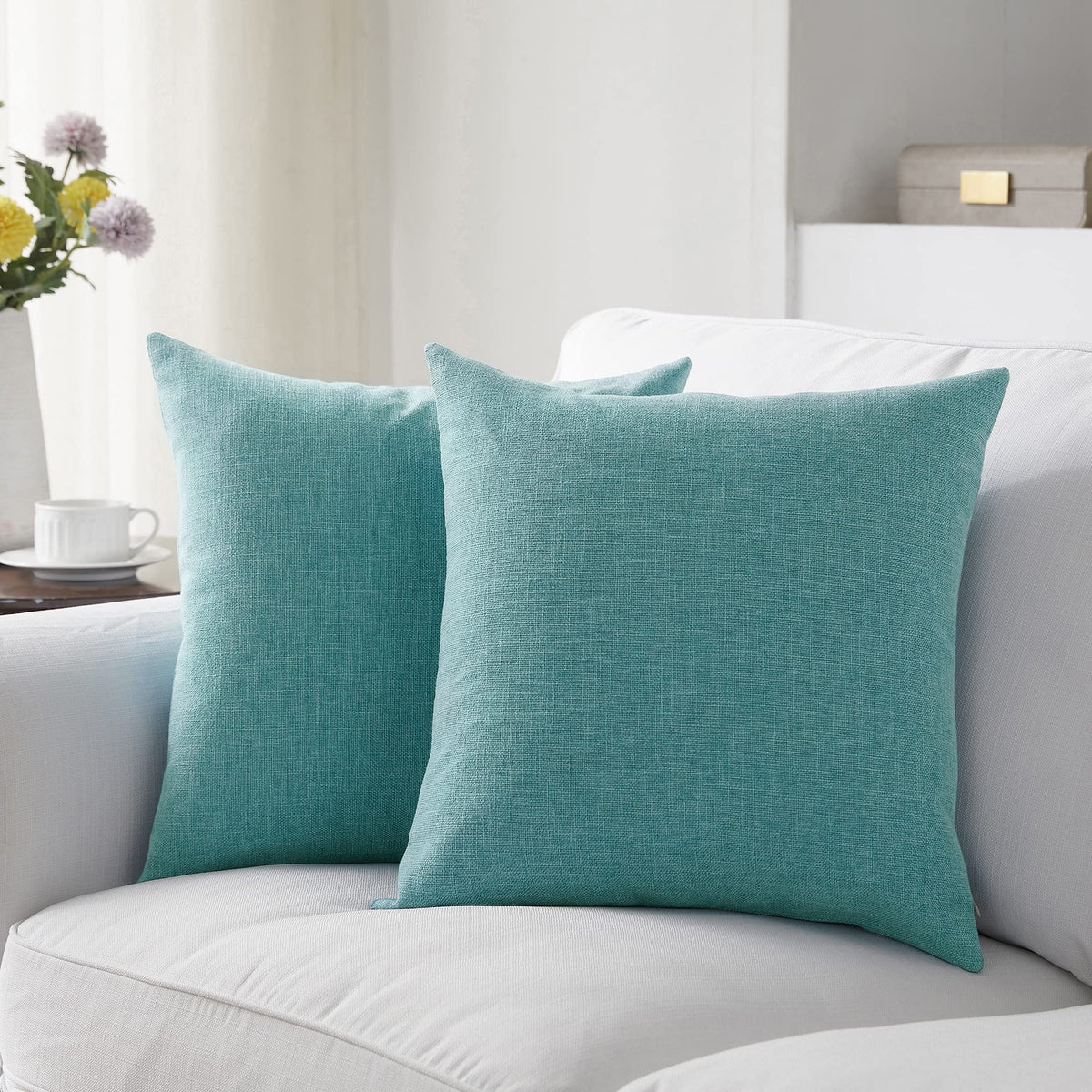 Meekio Linen Blend Throw Pillow Covers 20x20 Set of 2, Ivory
