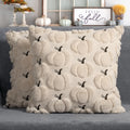 4TH Emotion Fall Pumpkins Leaves Decorative Pillow Covers 18"x18" Set of 2, Beige Soft Plush Faux Fur Throw Cushion Cases for Autumn Thanksgiving Holiday Home Decorations