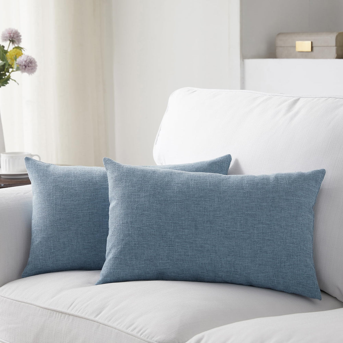 Meekio Linen Blend Throw Pillow Covers 20x20 Set of 2, Ivory