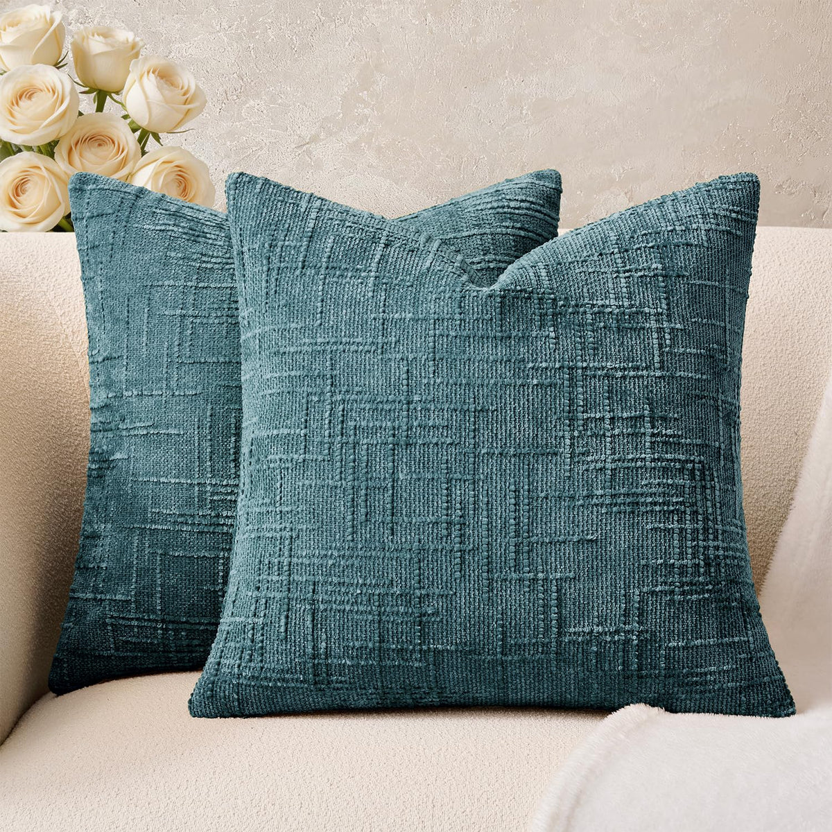 Throw Pillow Covers Mustard Yellow Set of 2 18x18 Inch Pillow Covers, Soft Fall Chenille Neutral Decorative Covers for Couch Sofa Bed Living Room, Home Modern Farmhouse Boho Decor