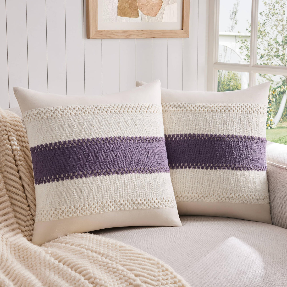 ZeeMart 2 Pack Boho Throw Pillow Covers, Contrast Green 22x22in