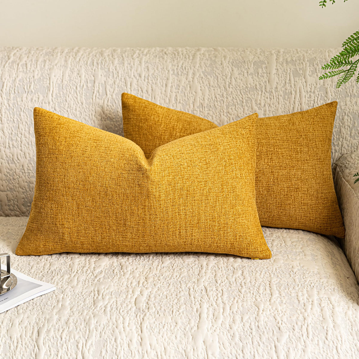 Stellhome Pack of 2 Soft Textured Throw Decorative Pillow Covers Square Accent Solid Cushion Cover Cozy Farmhouse Pillow Case for Couch Sofa Bedroom Living Room 18x18 Inch, Natural Beige