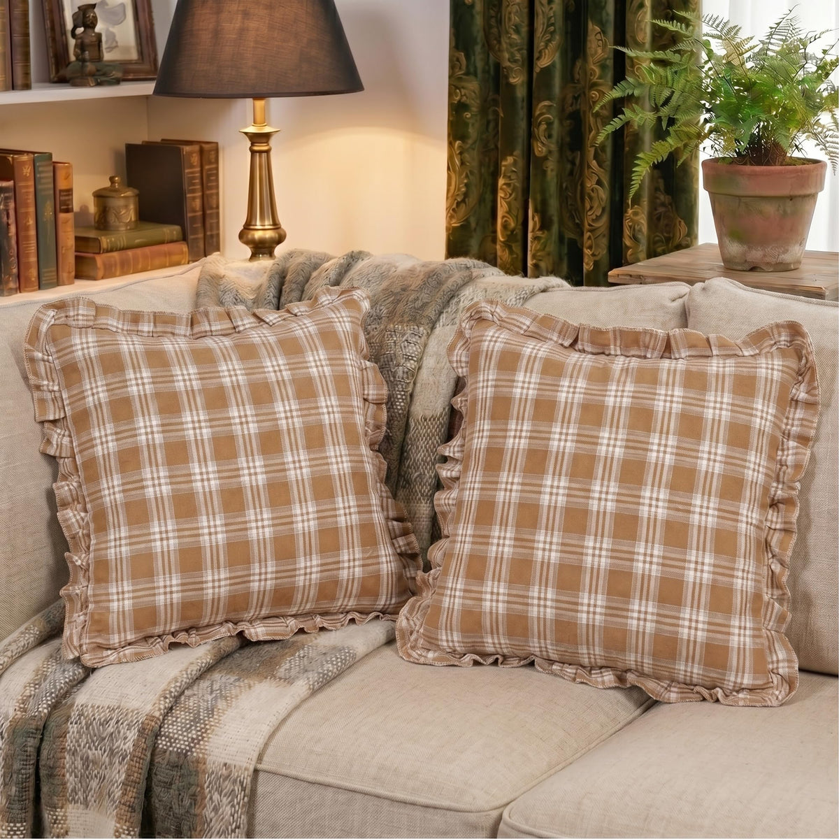 Chocolate Dark Brown Tartan Plaid Fall Cute Throw Pillow Covers 18x18