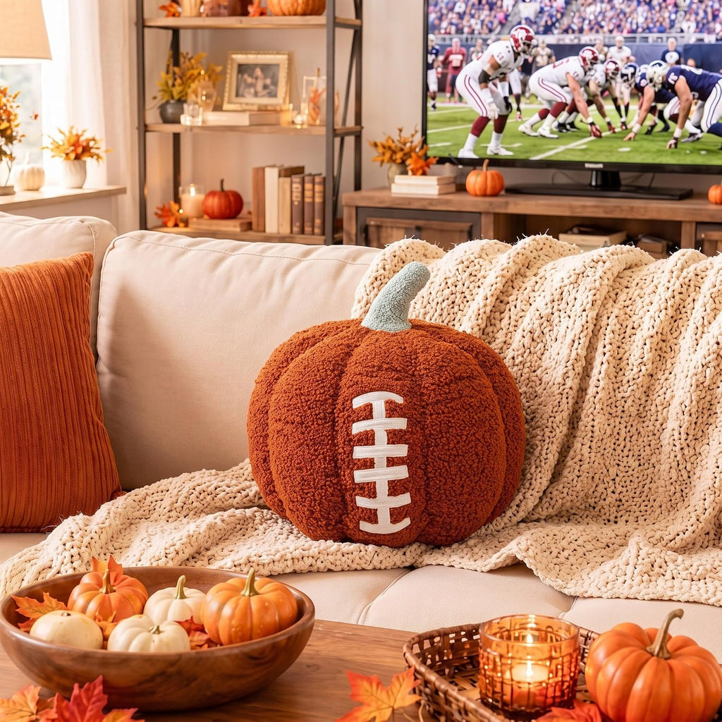 Fanfanwin Fall Football Pumpkin Throw Pillow Autumn Thanksgiving Gift