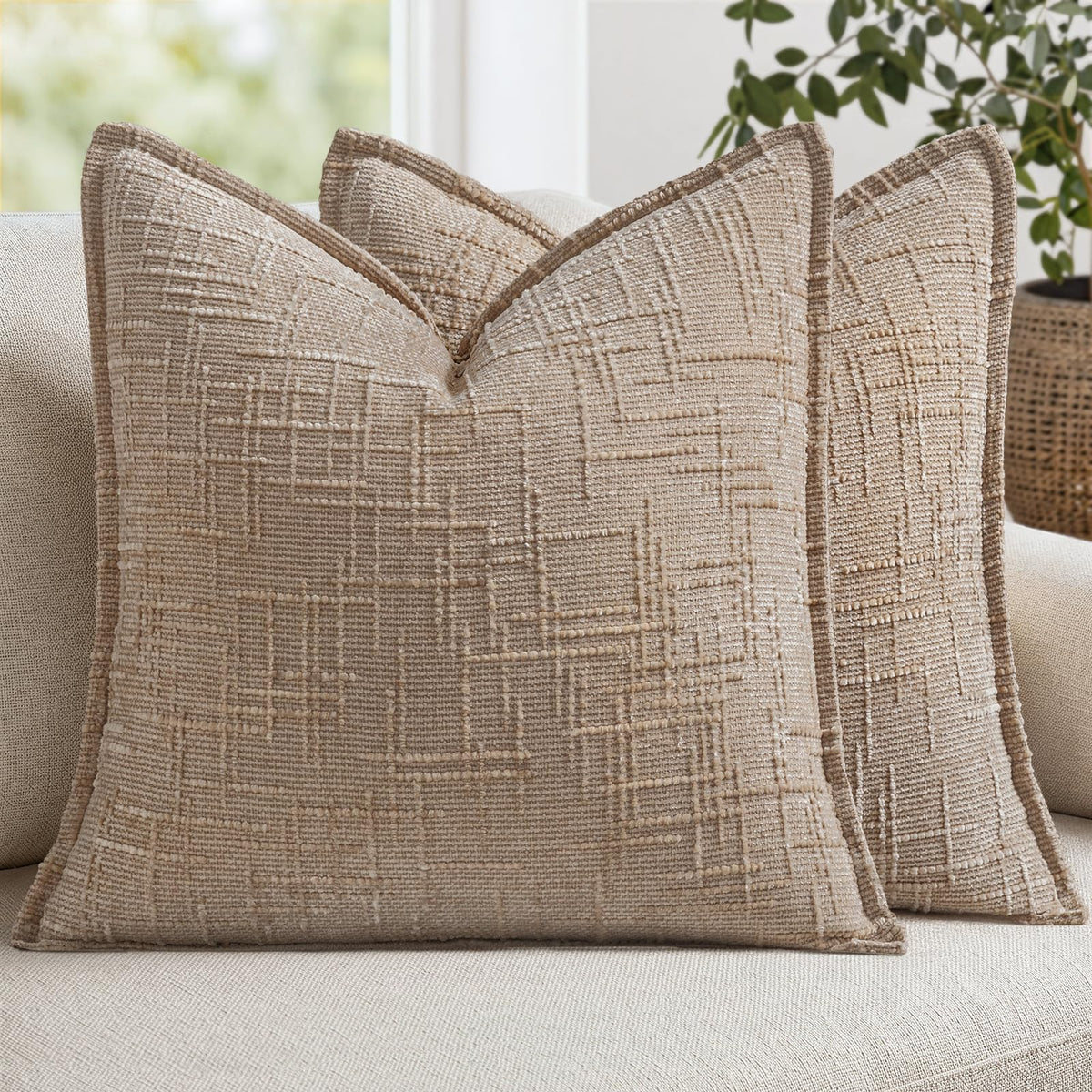 MIULEE Slubby Textured Decorative Throw Pillow Covers Beige 18x18