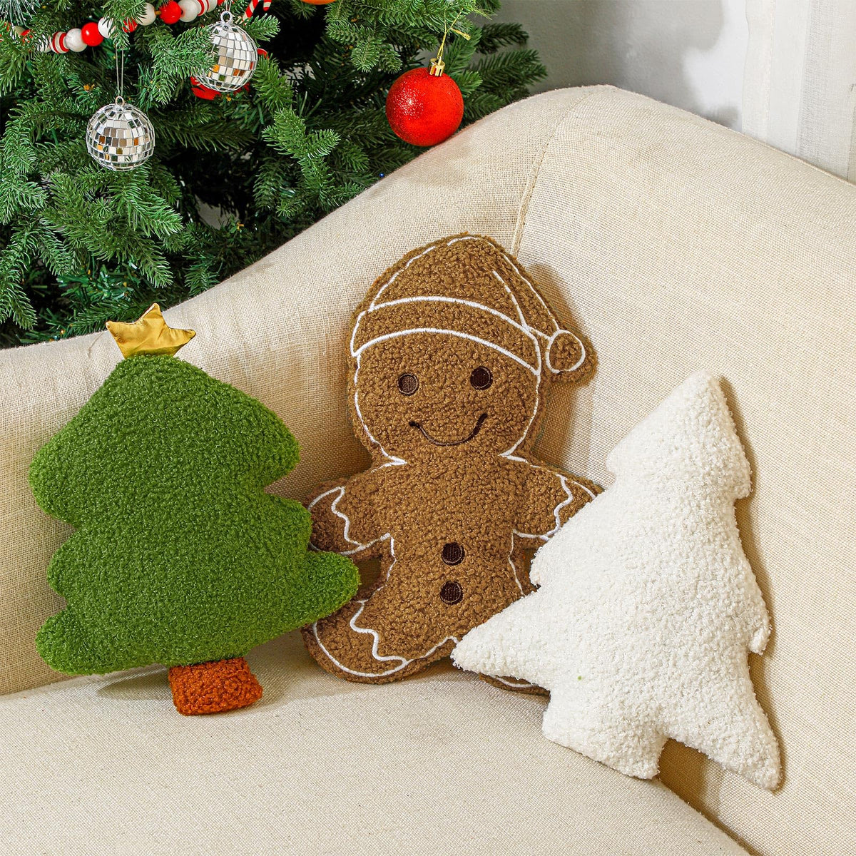 Konohan 3 Pcs Christmas Gingerbread Man Throw Pillows for Christmas Decor