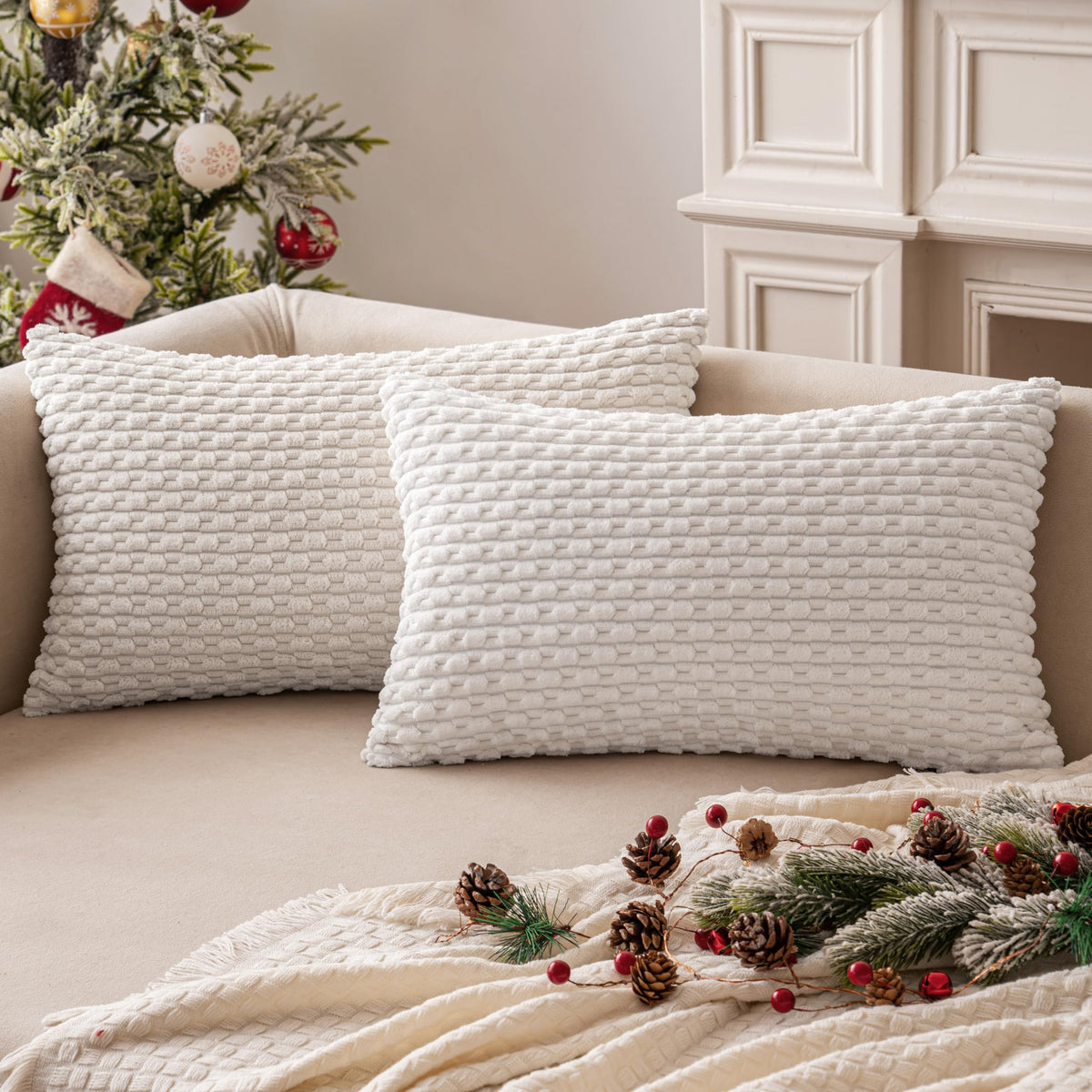 MIULEE Decorative Throw Pillow Covers 20x20 Sage Green Textured Corduroy