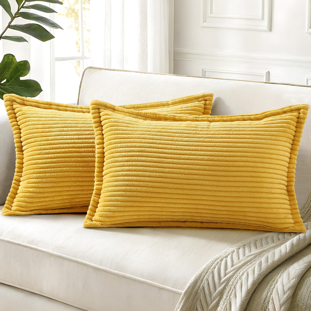 decorUhome Fall Corduroy Rust Throw Pillow Covers 18x18 Set of 2