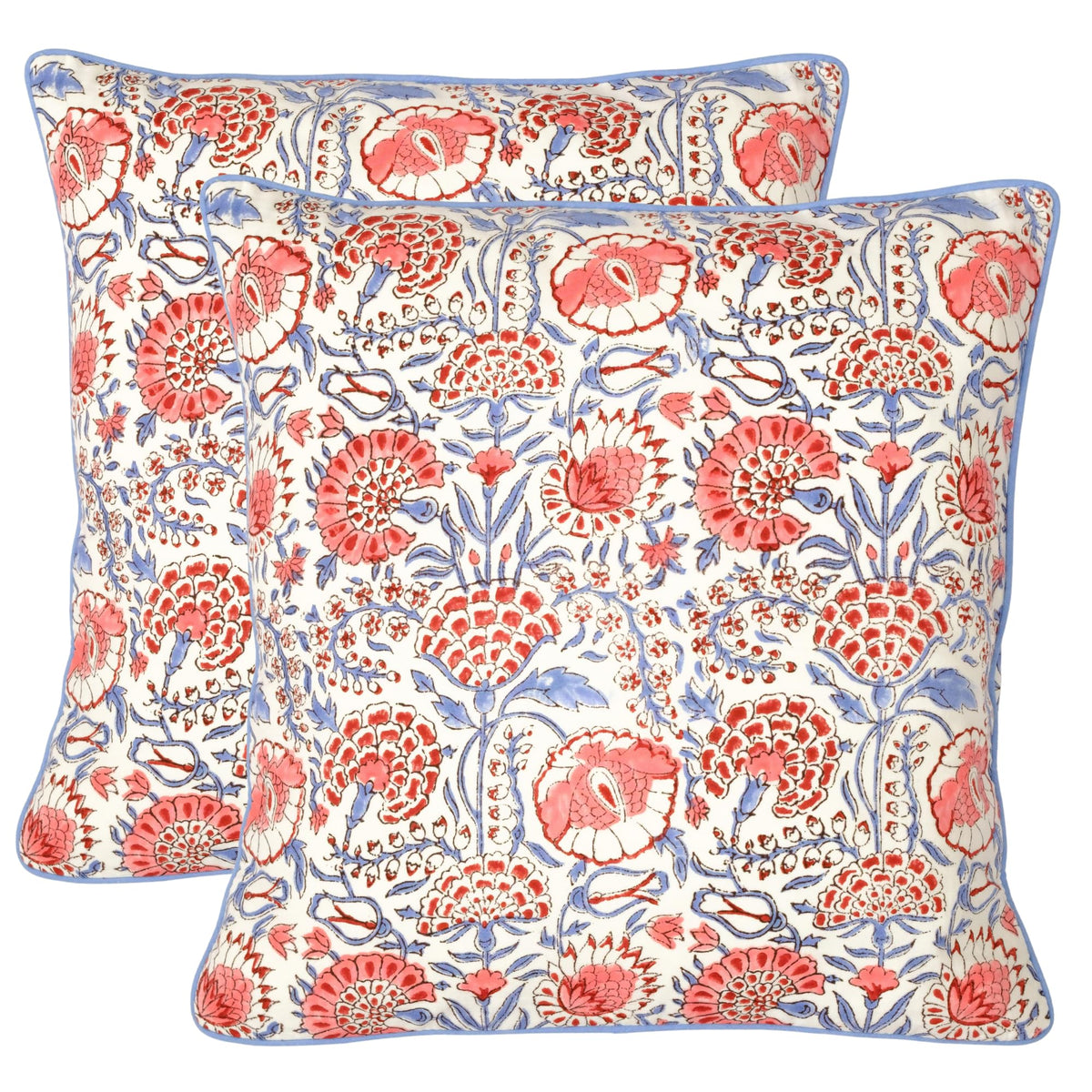 Ridhi Asparagus Green Block Print Cotton Pillow Cover 16x16 Inch Set of 2