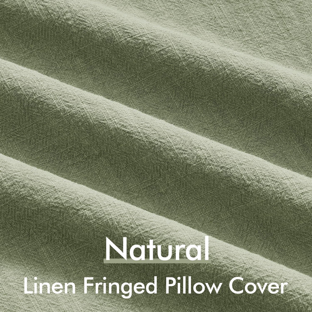 ANRODUO Decorative Linen Fringe Pillow Covers 18×18 Inch Sage Green 2 Pack