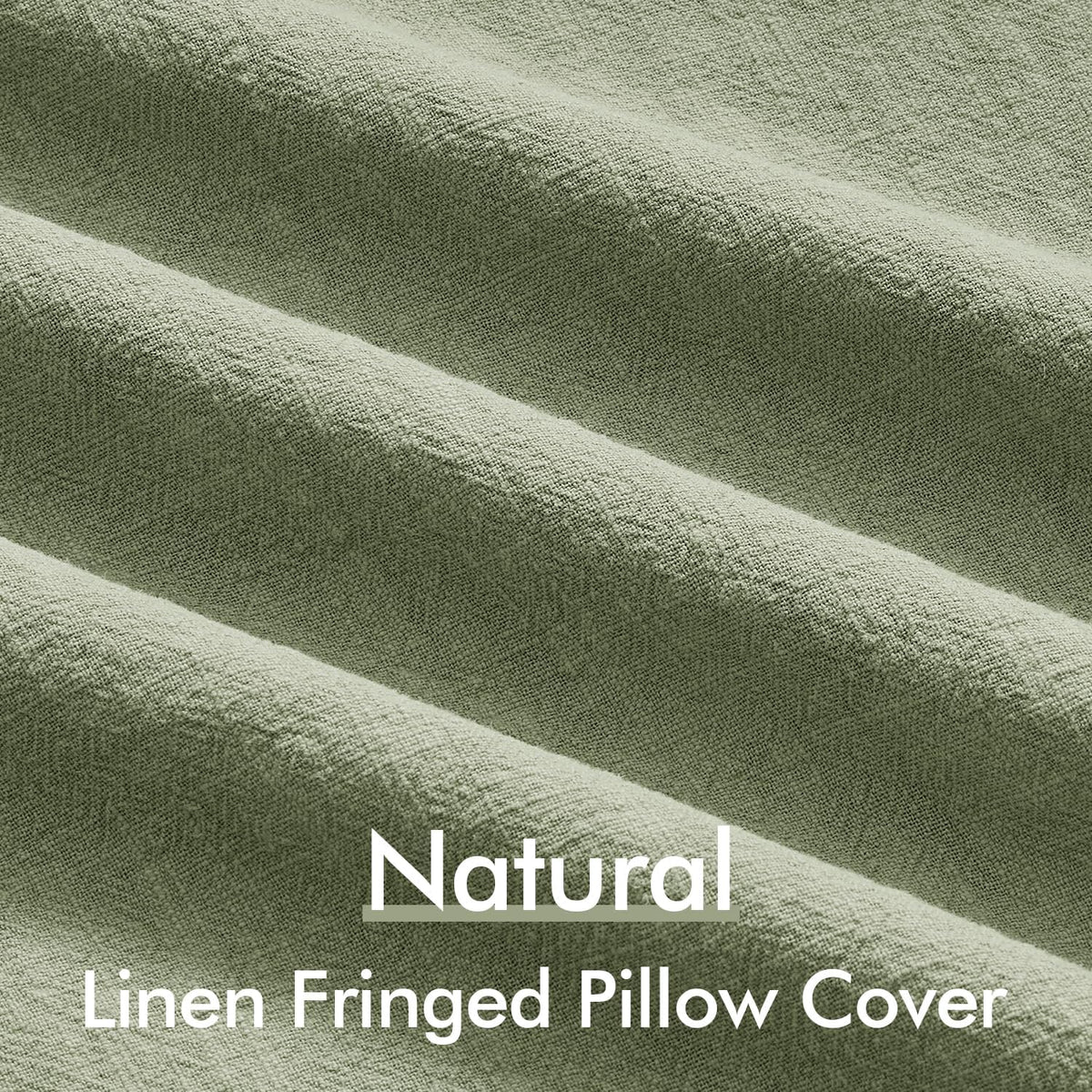 ANRODUO Decorative Linen Fringe Pillow Covers 18×18 Inch Sage Green 2 Pack
