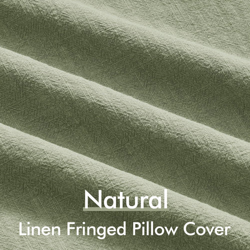ANRODUO Decorative Linen Fringe Pillow Covers 18×18 Inch Sage Green 2 Pack