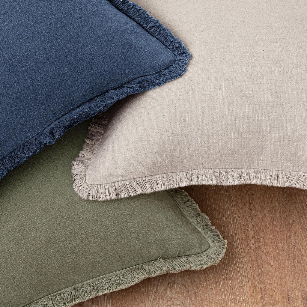 Linen Fringe Throw Pillow Covers 20x20 Inch Set of 2,Navy Blue