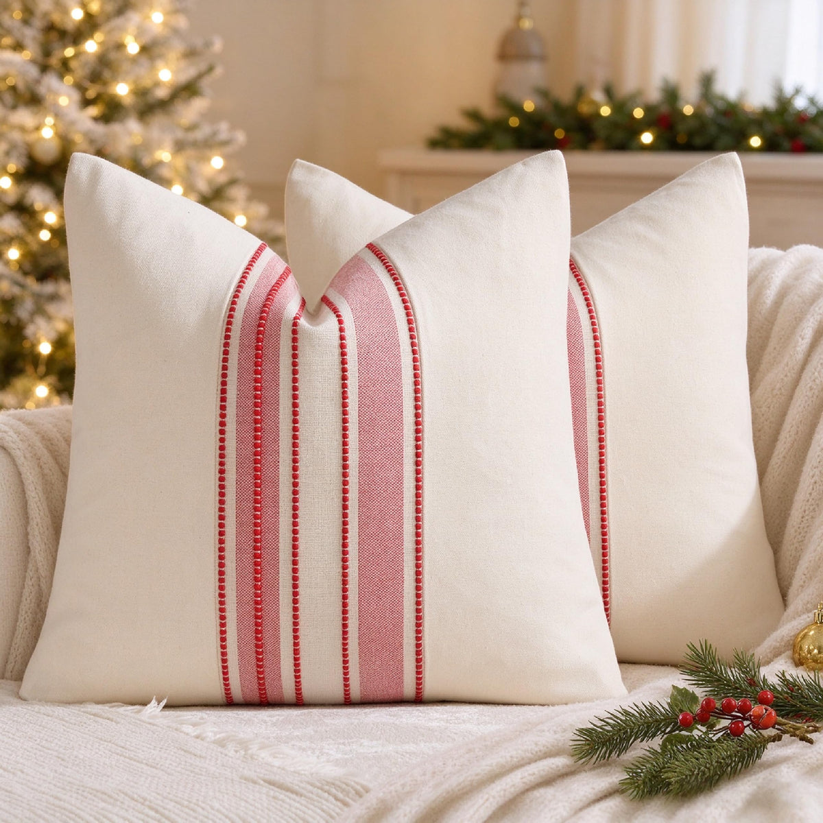 KINDREX Striped Linen Decorative Throw Pillow Covers 18x18 Navy Blue
