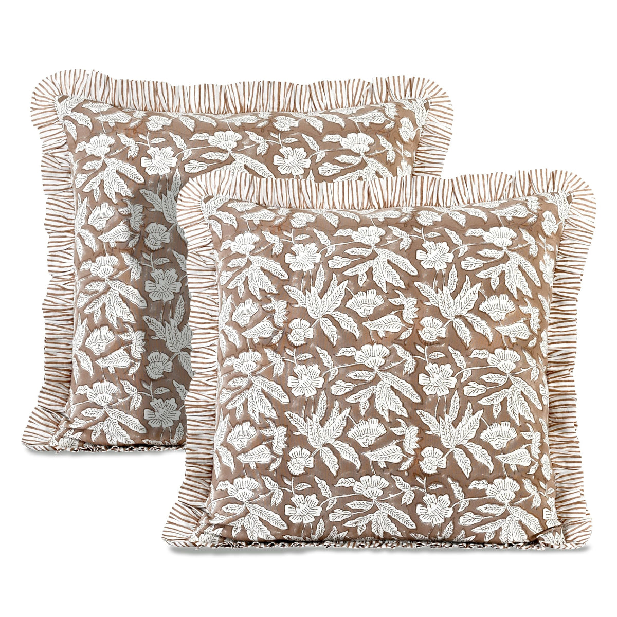 Ridhi Goldenrod Yellow Block Print Ruffle Pillow Covers 18x18 Inch Set of 2