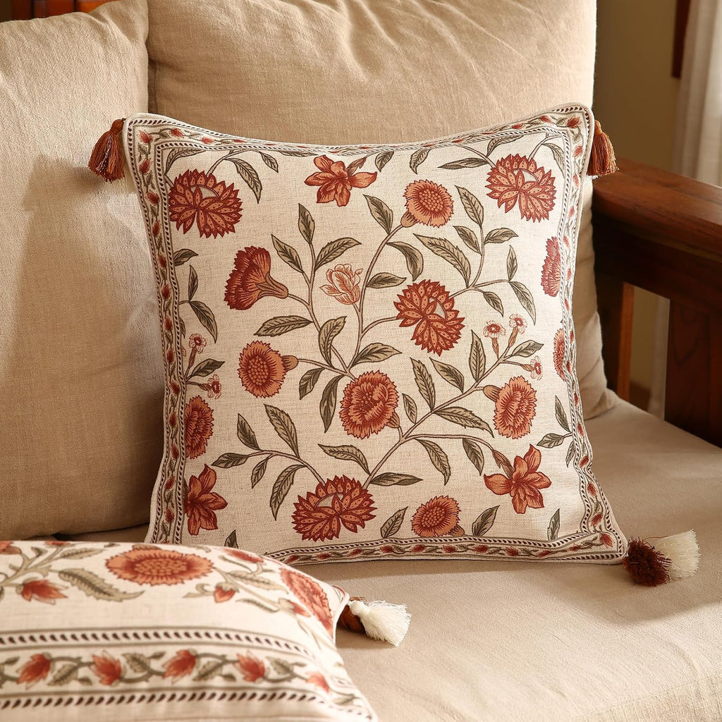 ISAENNE Vintage Elegant Linen Square Throw Pillow Cover,18"x18"-Albano A
