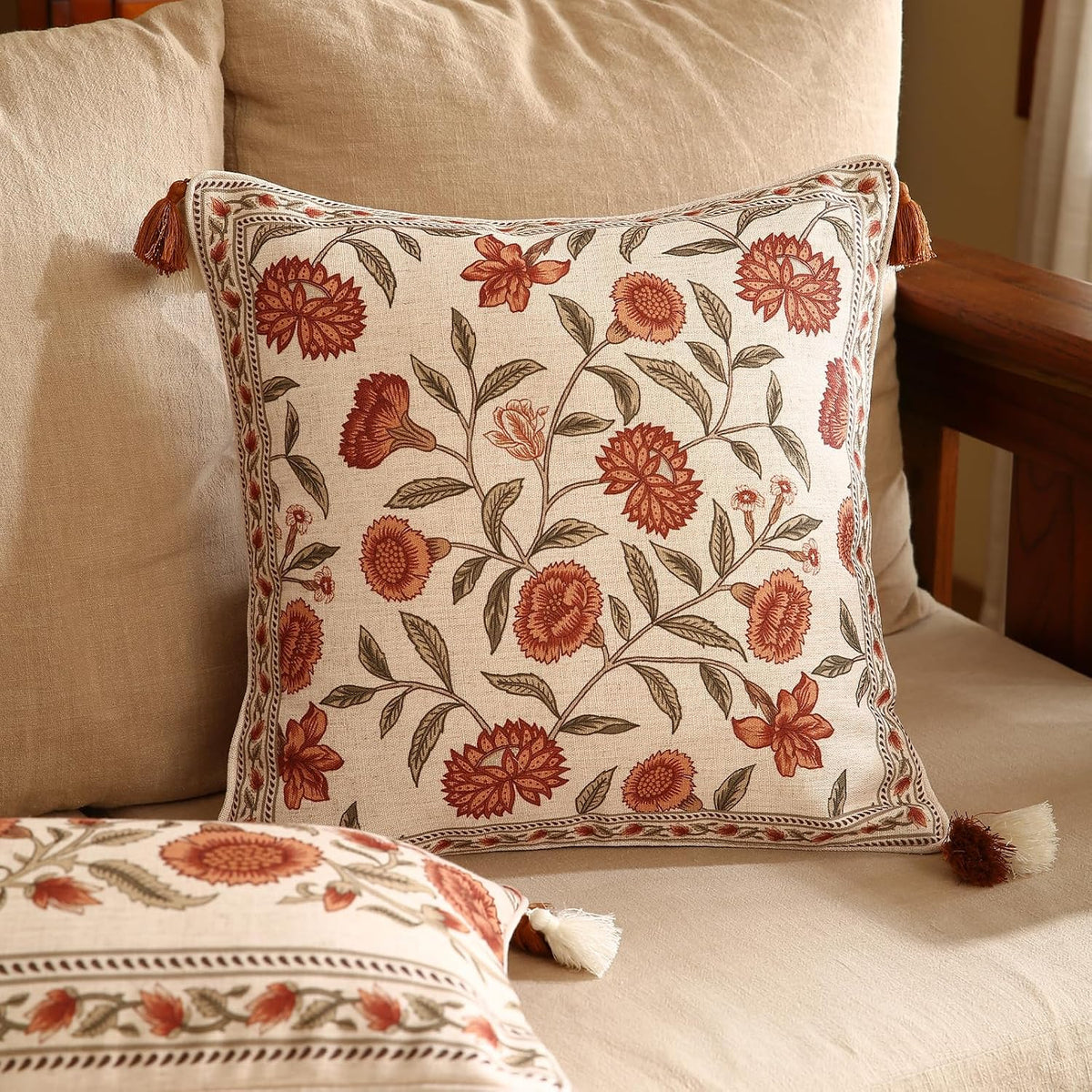 ISAENNE Vintage Elegant Linen Square Throw Pillow Cover,18"x18"-Albano A