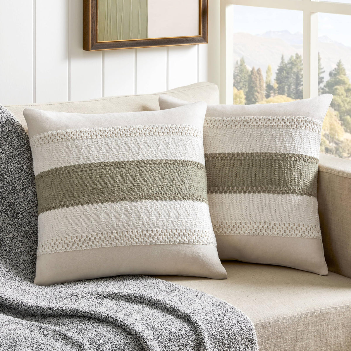 ZeeMart 2 Pack Boho Throw Pillow Covers, Contrast Green 22x22in