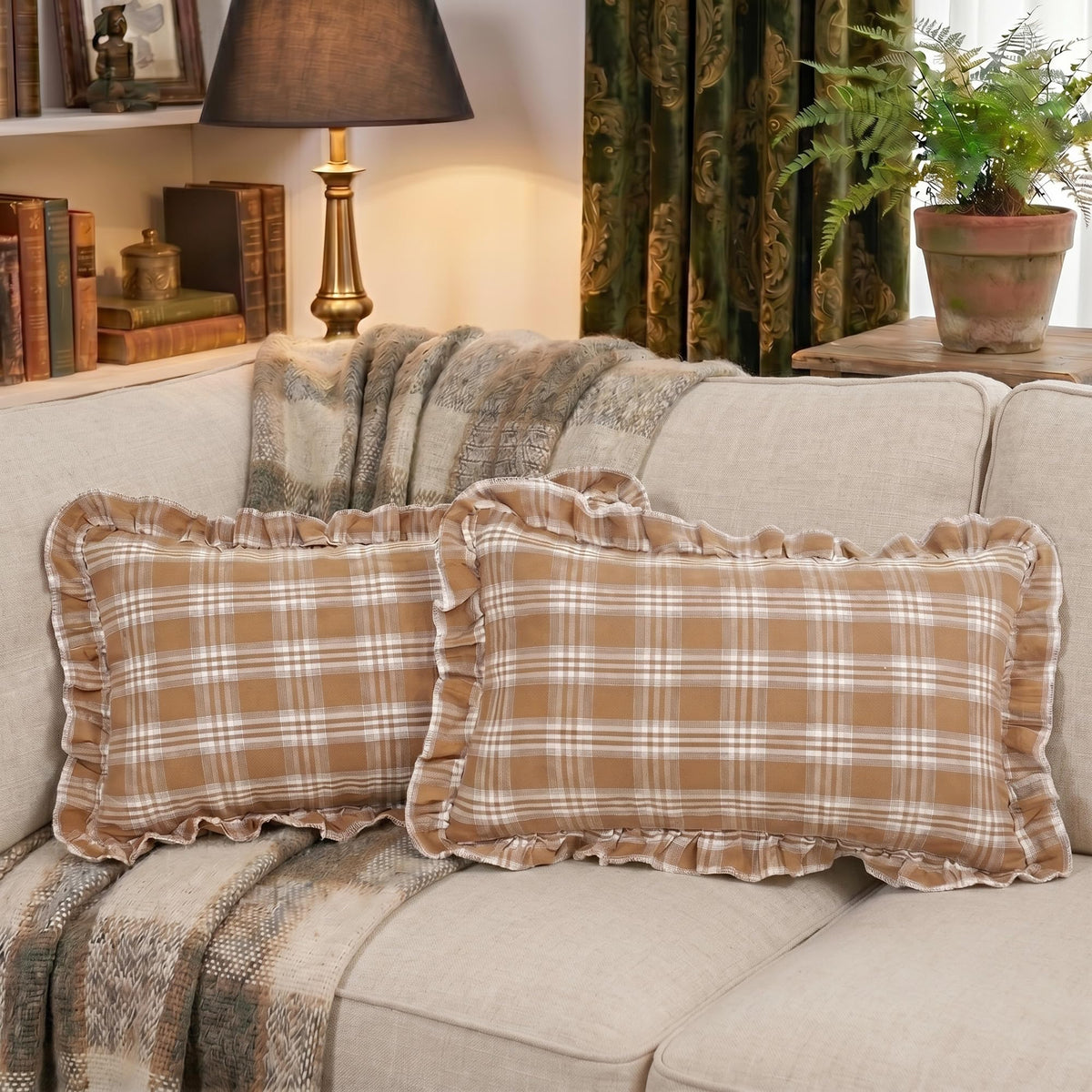 Chocolate Dark Brown Tartan Plaid Fall Cute Throw Pillow Covers 18x18